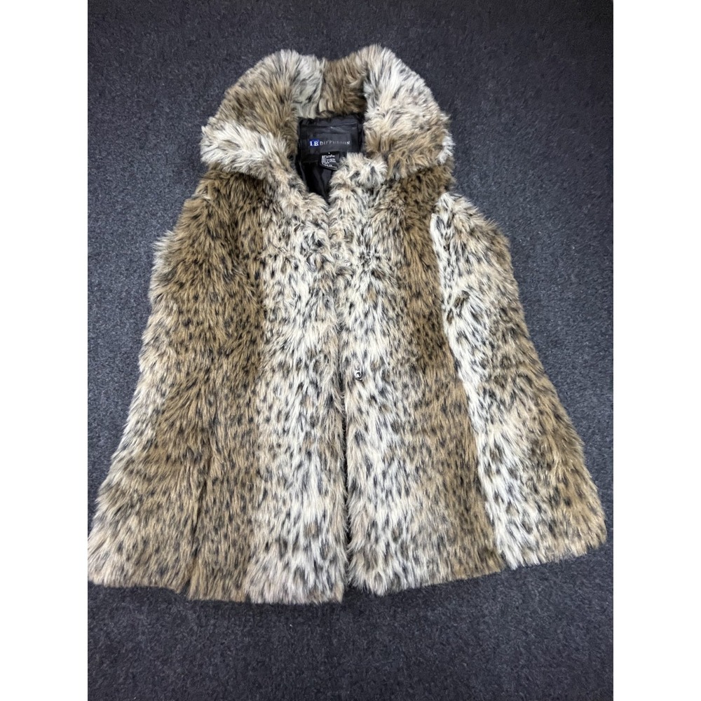 Y2K IB Diffusion Vest Women Large Brown Faux Fur Leopard Print Lined Coat Jacket